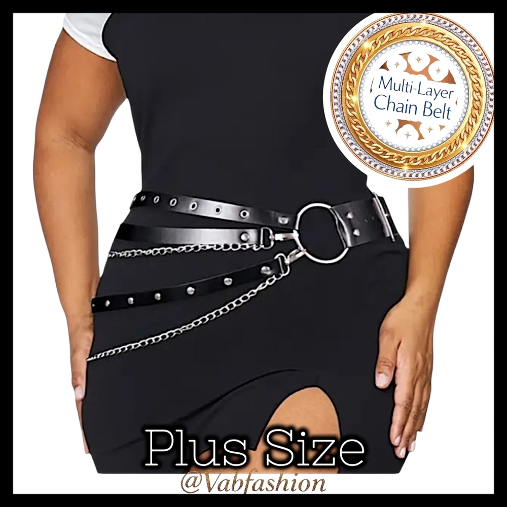 Plus Size☆ Edgy Punk Goth Black Multi-layer Chain And Stud Vegan Leather Belt
